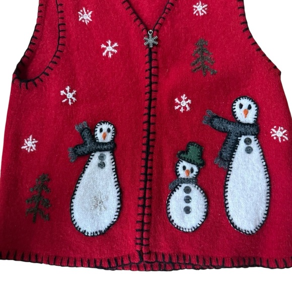 Coldwater Creek Women’s Size L 100% Wool Zip Christmas Snowman Sweater Women - Picture 6 of 11